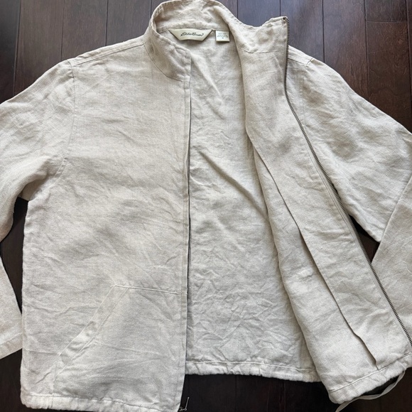 Vintage Eddie Bauer Women's 100% Linen Full Zip Jacket Size Medium Ecru Beige - Picture 4 of 7
